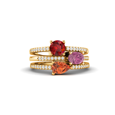 Round, Oval & Pear Toi et Moi Birthstone Ring Stack