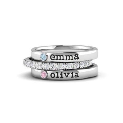 Born in Love Birthstone Name Ring Stack
