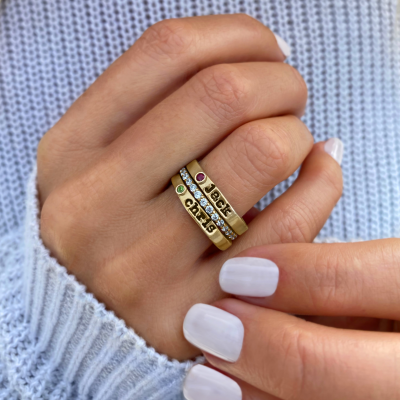 Lab Grown Diamond Born in Love Birthstone Name Ring Stack