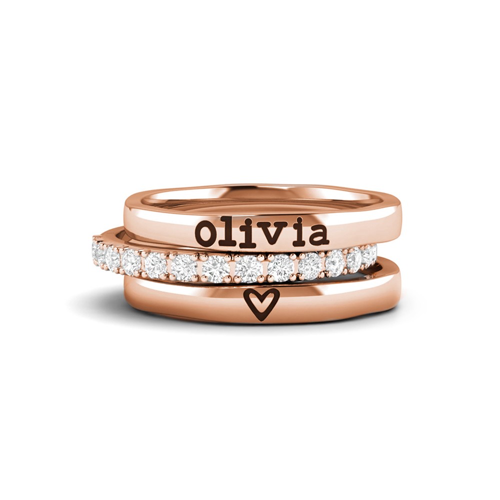 Diamond Love You Personalized Ring Stack