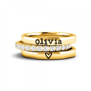 Diamond Love You Personalized Ring Stack