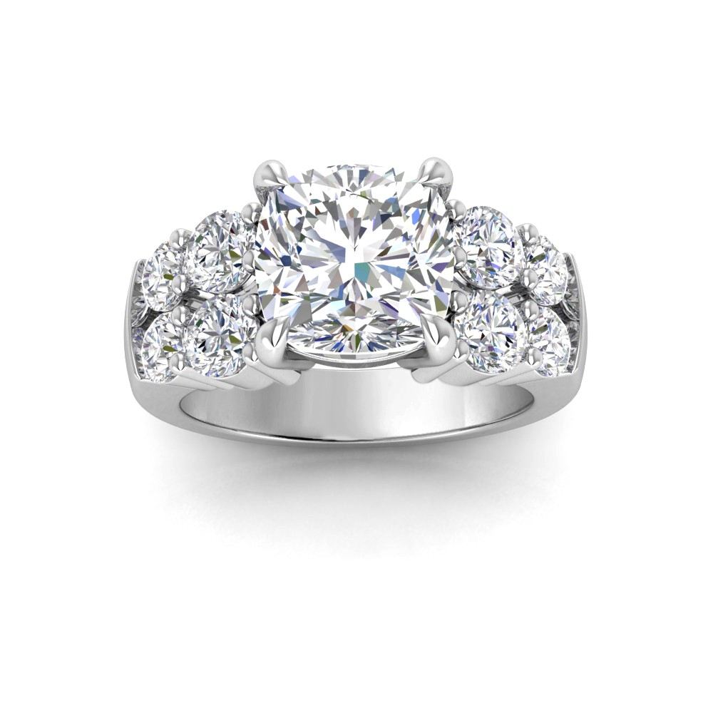 5 Ct Cushion CZ & 1.50 Ctw Wide Band Engagement Ring