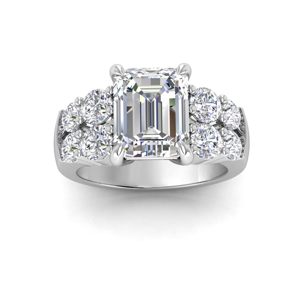 3 Ct Emerald Premium Lab Diamond & 1.50 Ctw Wide Band Engagement Ring