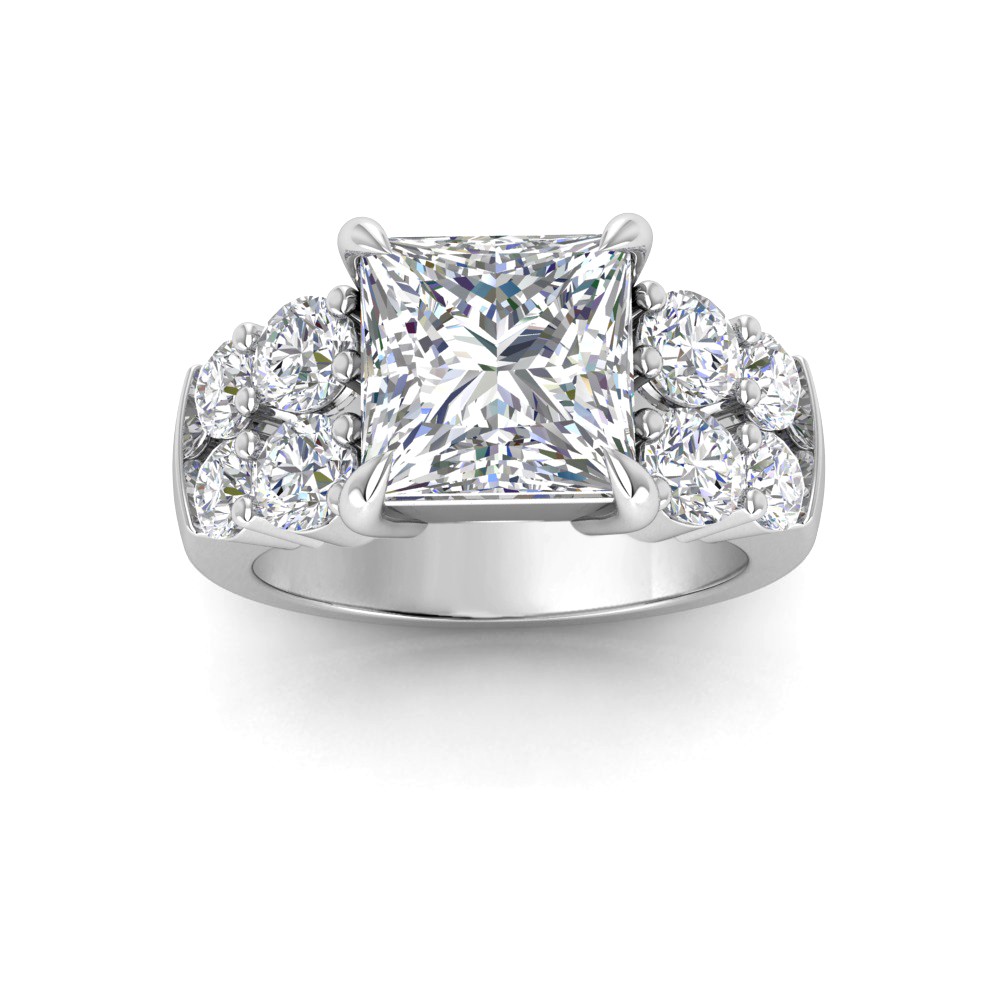 3 Ct Princess Lab Diamond & 1.50 Ctw Wide Band Engagement Ring