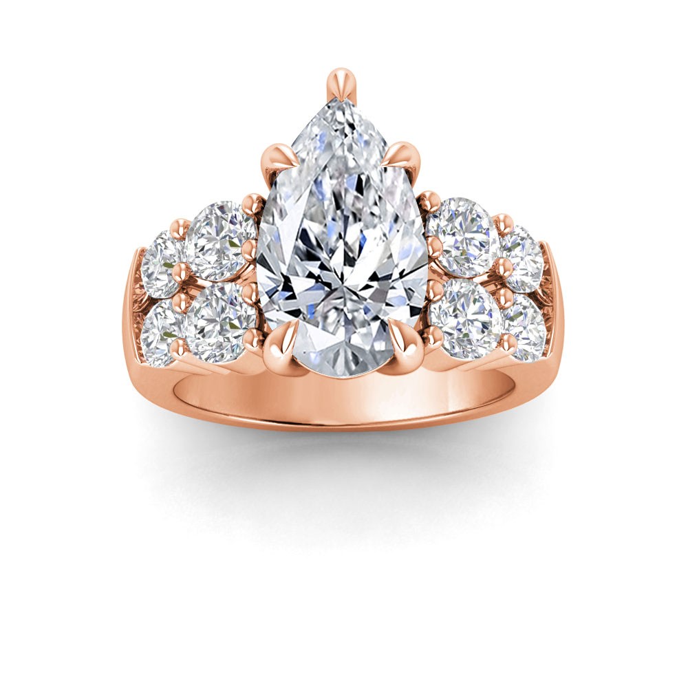 3 Ct Pear Lab Diamond & 1.50 Ctw Wide Band Engagement Ring