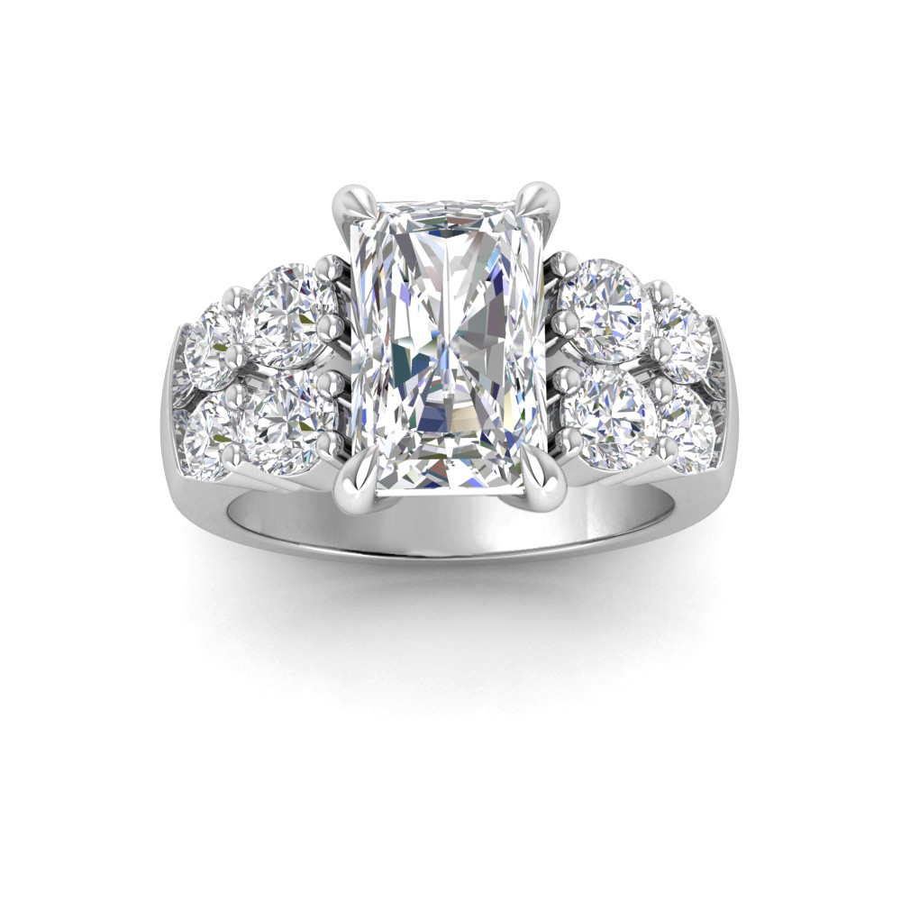 4 Ct Radiant Lab Diamond & 1.50 Ctw Wide Band Engagement Ring