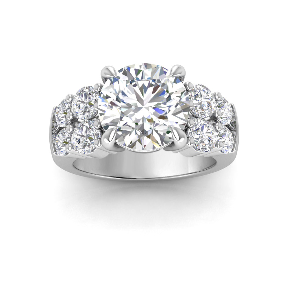 5 Ct Round CZ & 1.50 Ctw Wide Band Engagement Ring