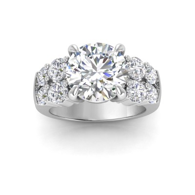 3 Ct Round Lab Diamond & 1.50 Ctw Wide Band Engagement Ring