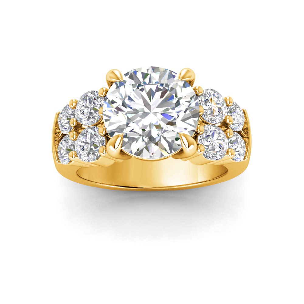 3 Ct Round Lab Diamond & 1.50 Ctw Wide Band Engagement Ring
