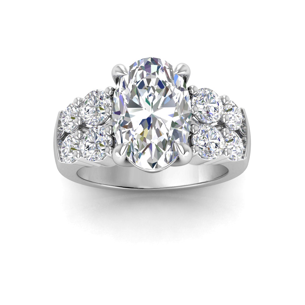 3 Ct Oval Lab Diamond & 1.50 Ctw Wide Band Engagement Ring