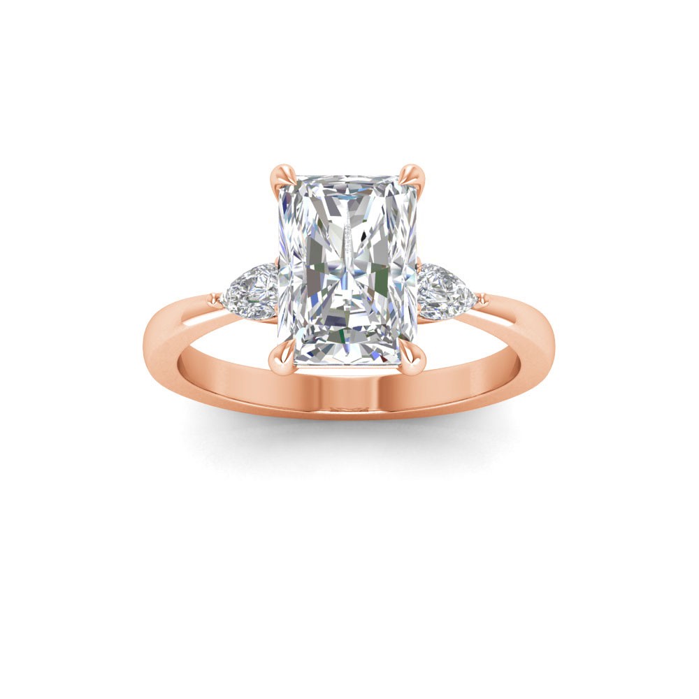 2.5 Ct Radiant Moissanite & .40 Ctw Lab Diamond Three Stone Whisper Engagement Ring
