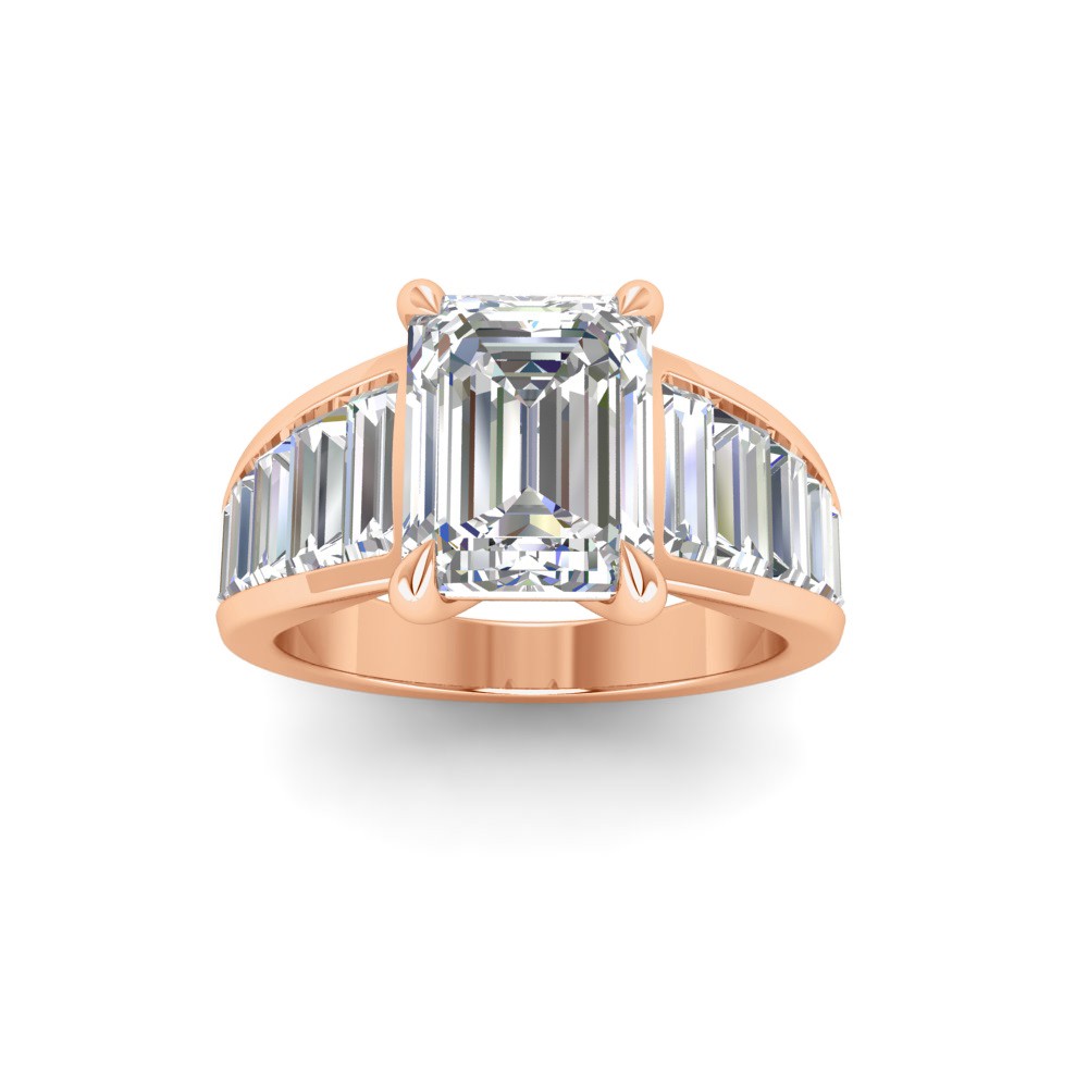 6 Ct Emerald Moissanite Wide Baguette Cut Engagement Ring