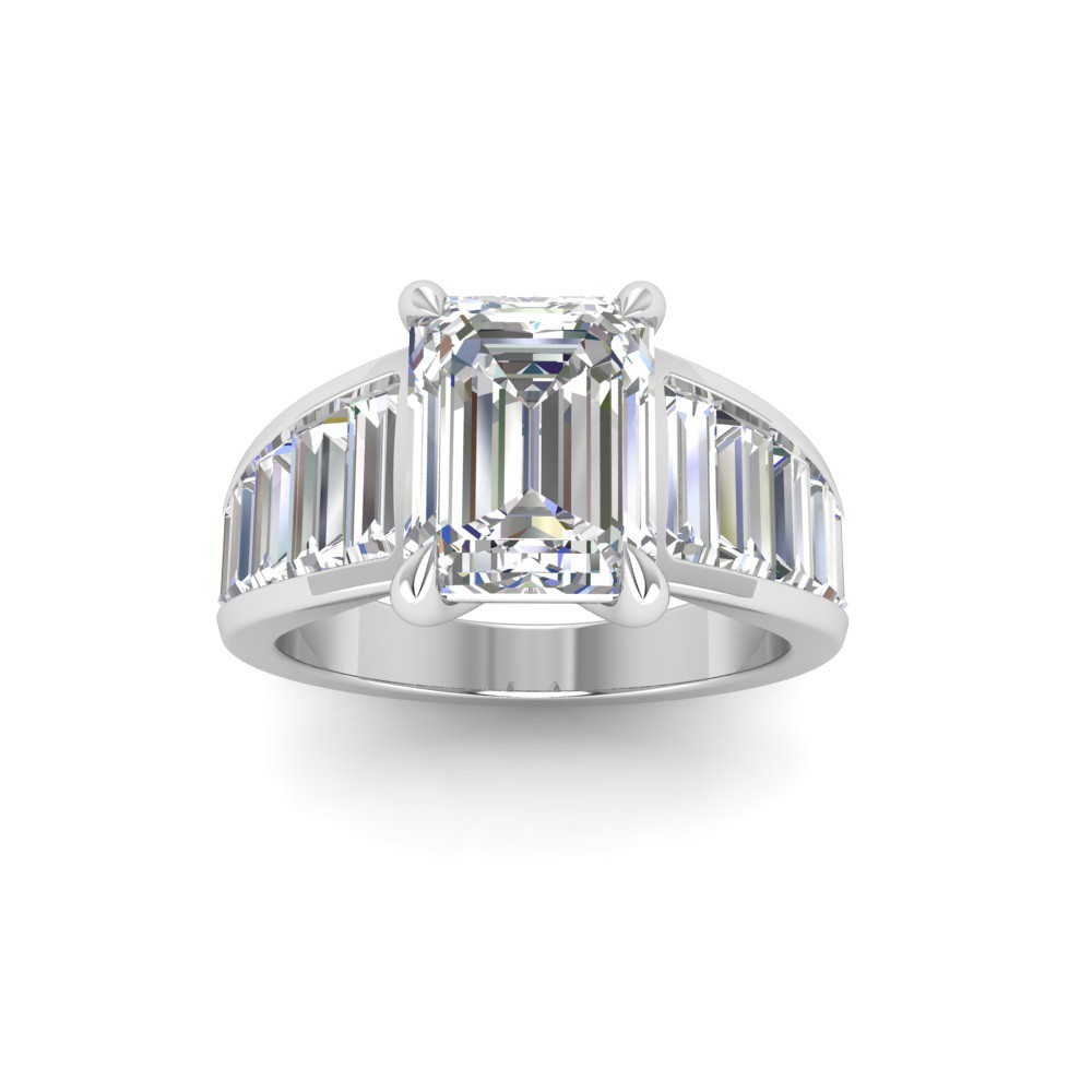 5 Ct Emerald Lab Diamond Wide Baguette Cut Engagement Ring