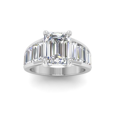 2 Ct Emerald Colorless Lab Diamond Wide Baguette Cut Engagement Ring
