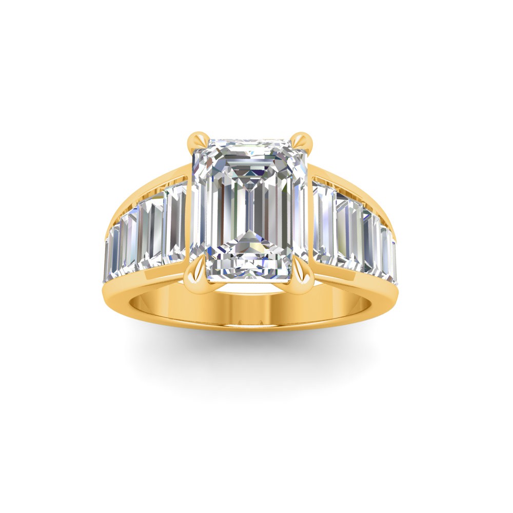 6 Ct Emerald Moissanite Wide Baguette Cut Engagement Ring