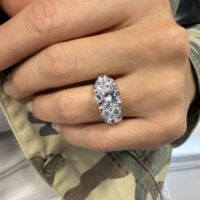 2 Ct Elongated Cushion Lab Diamond & 2 Ctw Cluster Wide Band Engagement Ring