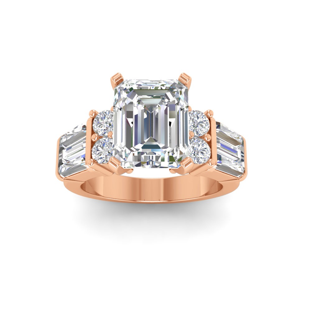 4 Ct Emerald Moissanite & 1.67 Ctw Lab Diamond Baguette Wide Band Engagement Ring