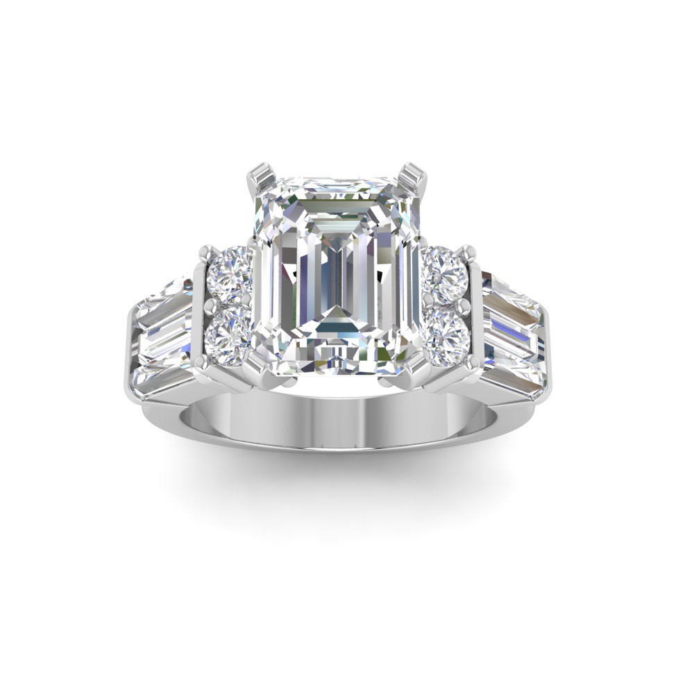 2 Ct Emerald Lab Diamond & 1.67 Ctw Lab Diamond Baguette Wide Band Engagement Ring