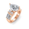 6 Ct Pear Moissanite & 1.67 Ctw Lab Diamond Baguette Wide Band Engagement Ring