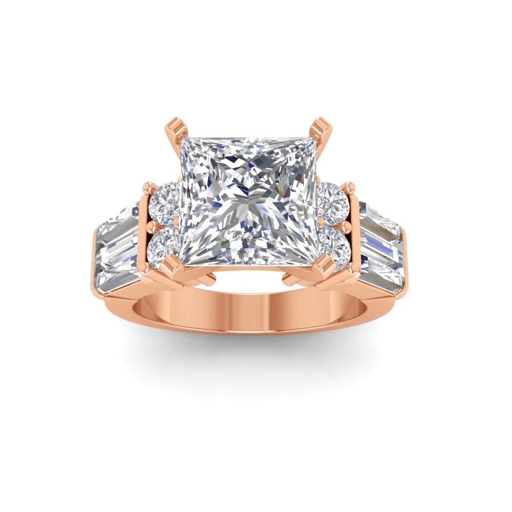 6 Ct Princess Lab Diamond & 1.67 Ctw Lab Diamond Baguette Wide Band Engagement Ring