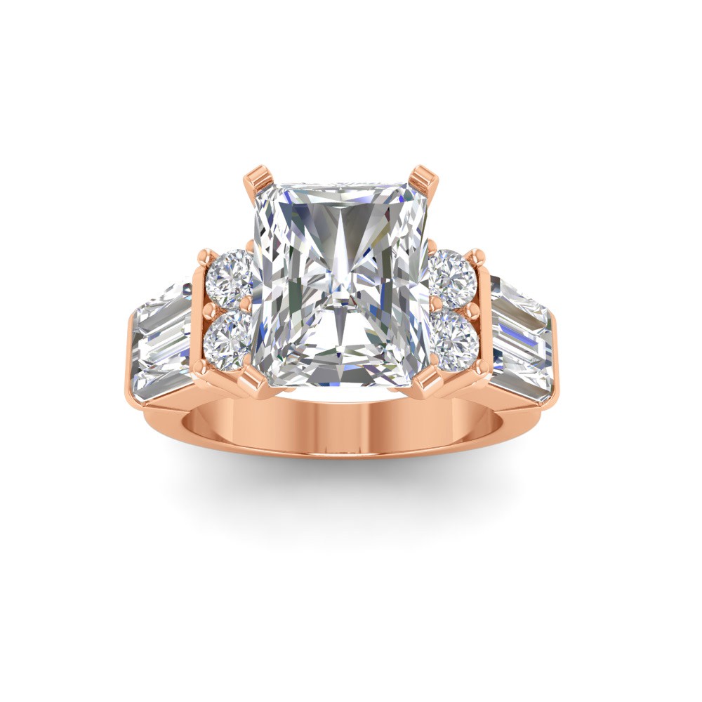 4 Ct Radiant Lab Diamond & 1.67 Ctw Lab Diamond Baguette Wide Band Engagement Ring