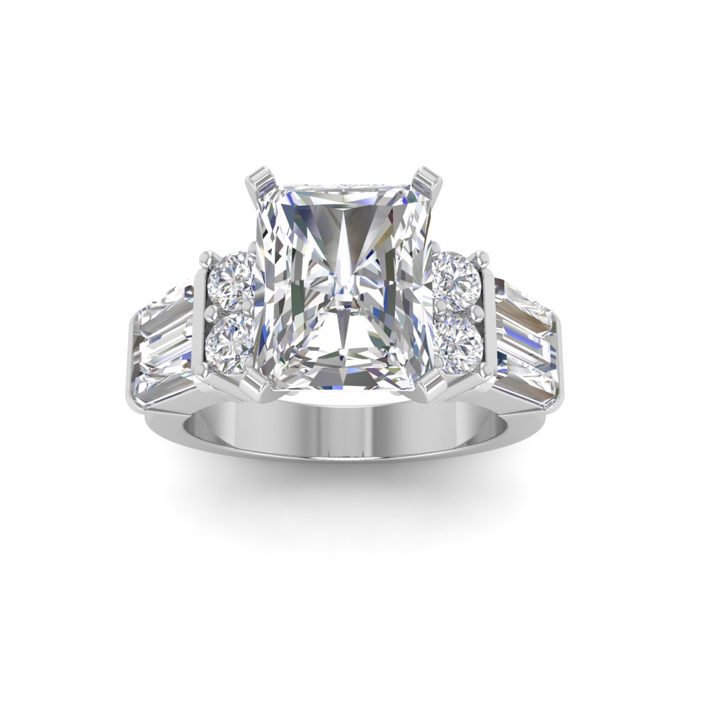 4 Ct Radiant Premium Lab Diamond & 1.67 Ctw Lab Diamond Baguette Wide Band Engagement Ring