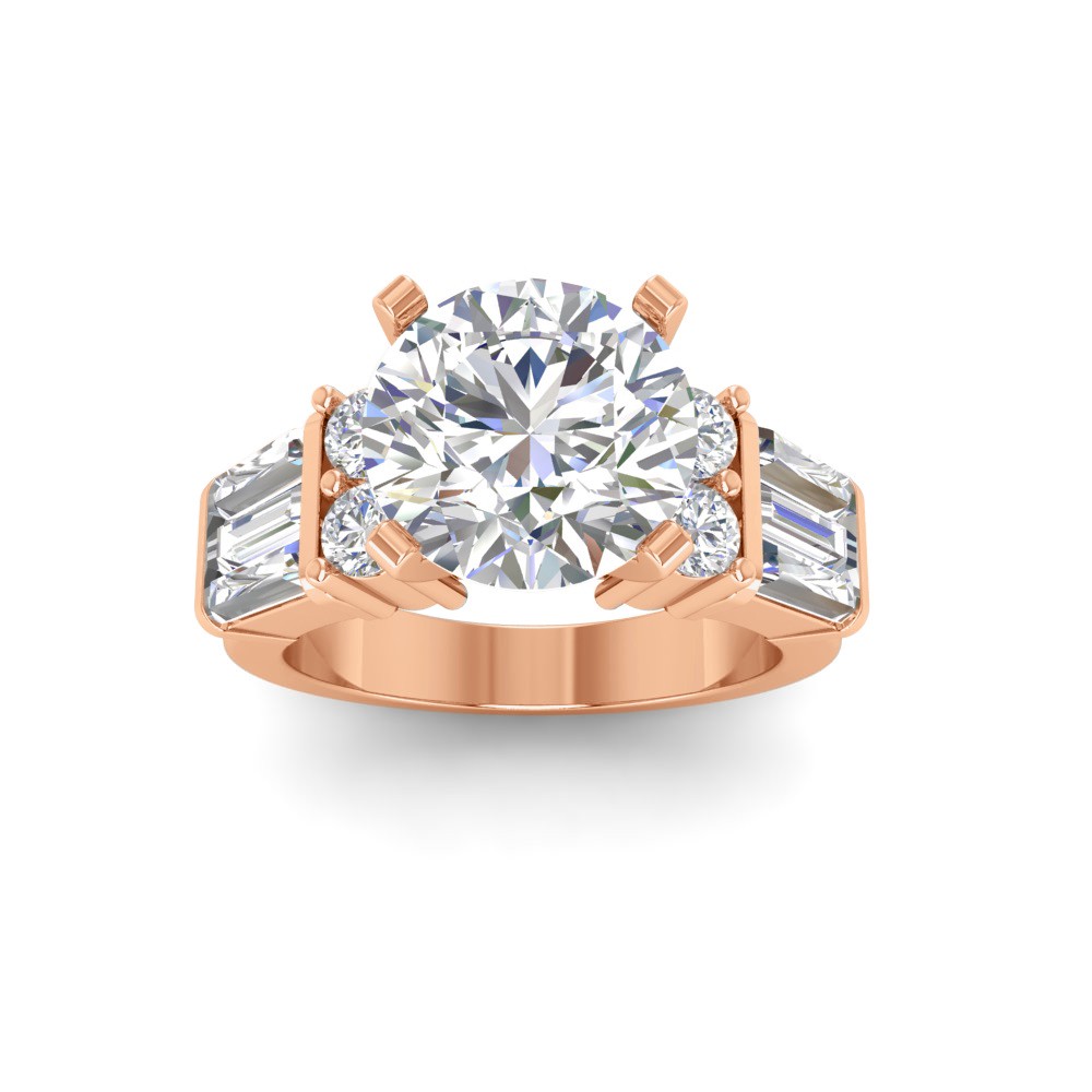 4 Ct Round Lab Diamond & 1.67 Ctw Lab Diamond Baguette Wide Band Engagement Ring