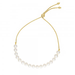 Gold Pearl String Bolo Bracelet