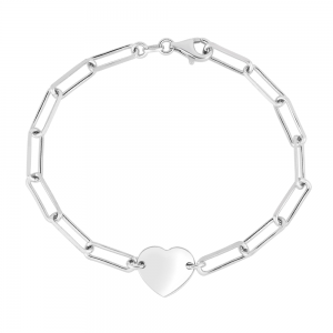 Silver Heart Charm Paperclip Bracelet