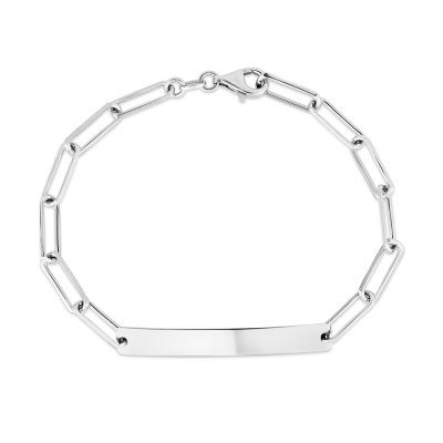 Silver Horizontal Bar Charm Paperclip Bracelet