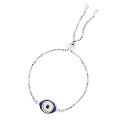 Silver Enamel Evil Eye Bolo Bracelet