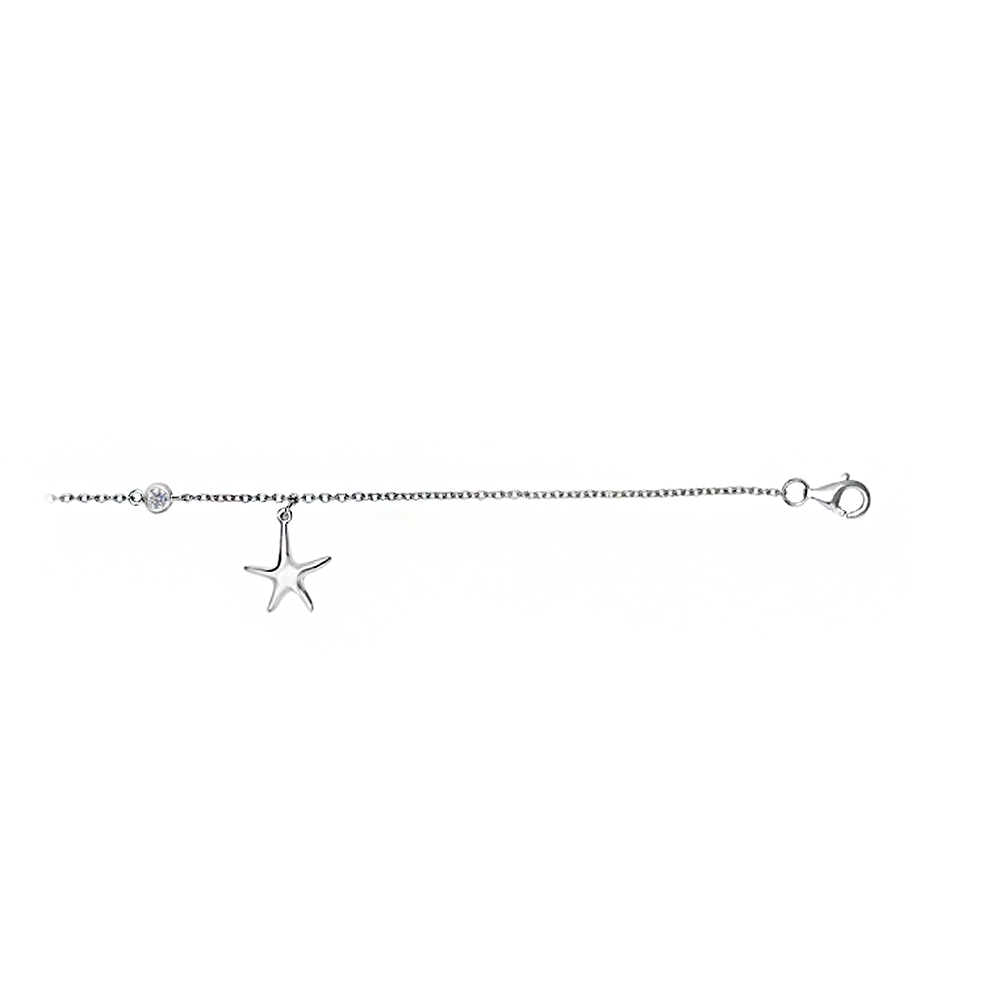 Silver CZ Dangle Starfish Anklet
