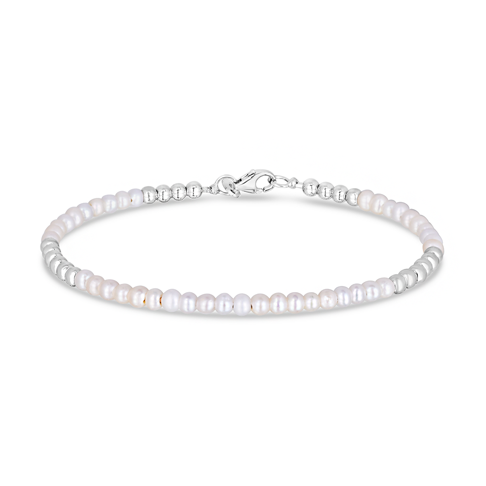 Pearl & Gold Beaded Bangle Bracelet