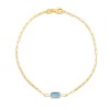 Gold Emerald Cut Blue Topaz Paperclip Bracelet