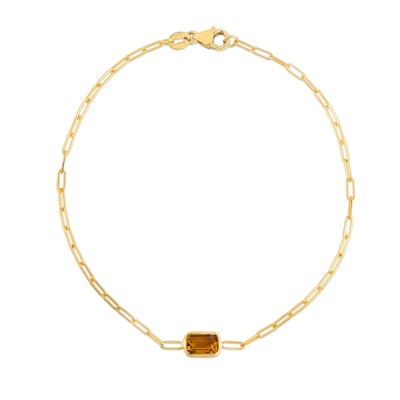 Gold Emerald Cut Citrine Paperclip Bracelet