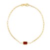 Gold Emerald Cut Garnet Paperclip Bracelet