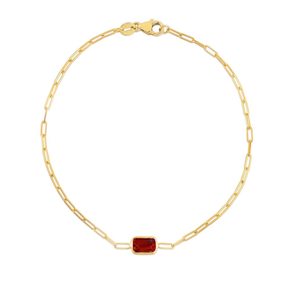 Gold Emerald Cut Garnet Paperclip Bracelet