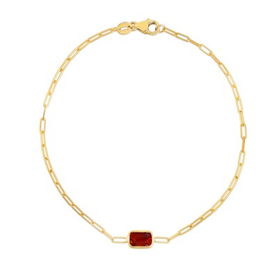 Gold Emerald Cut Garnet Paperclip Bracelet