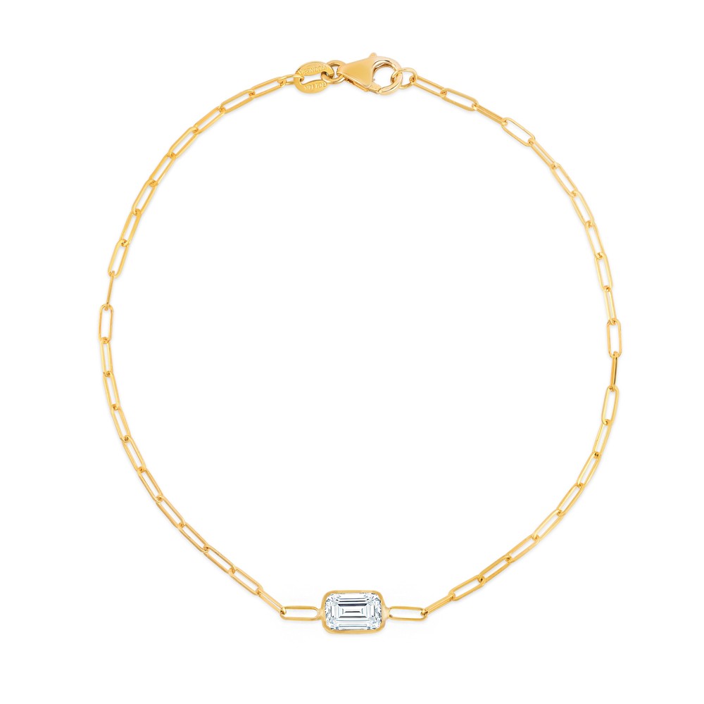 Gold Emerald Cut White Topaz Paperclip Bracelet