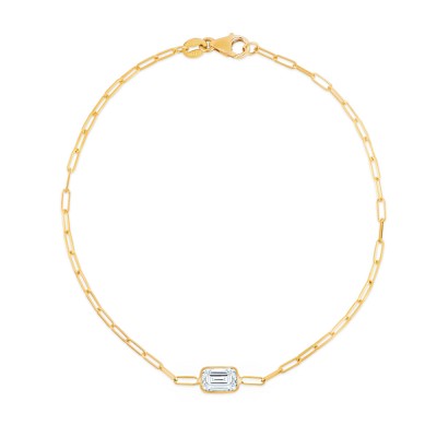 Gold Emerald Cut White Topaz Paperclip Bracelet