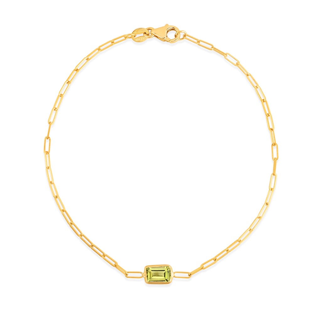 Gold Emerald Cut Peridot Paperclip Bracelet