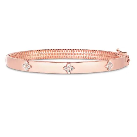 Gold & Diamond Clover Bangle Bracelet