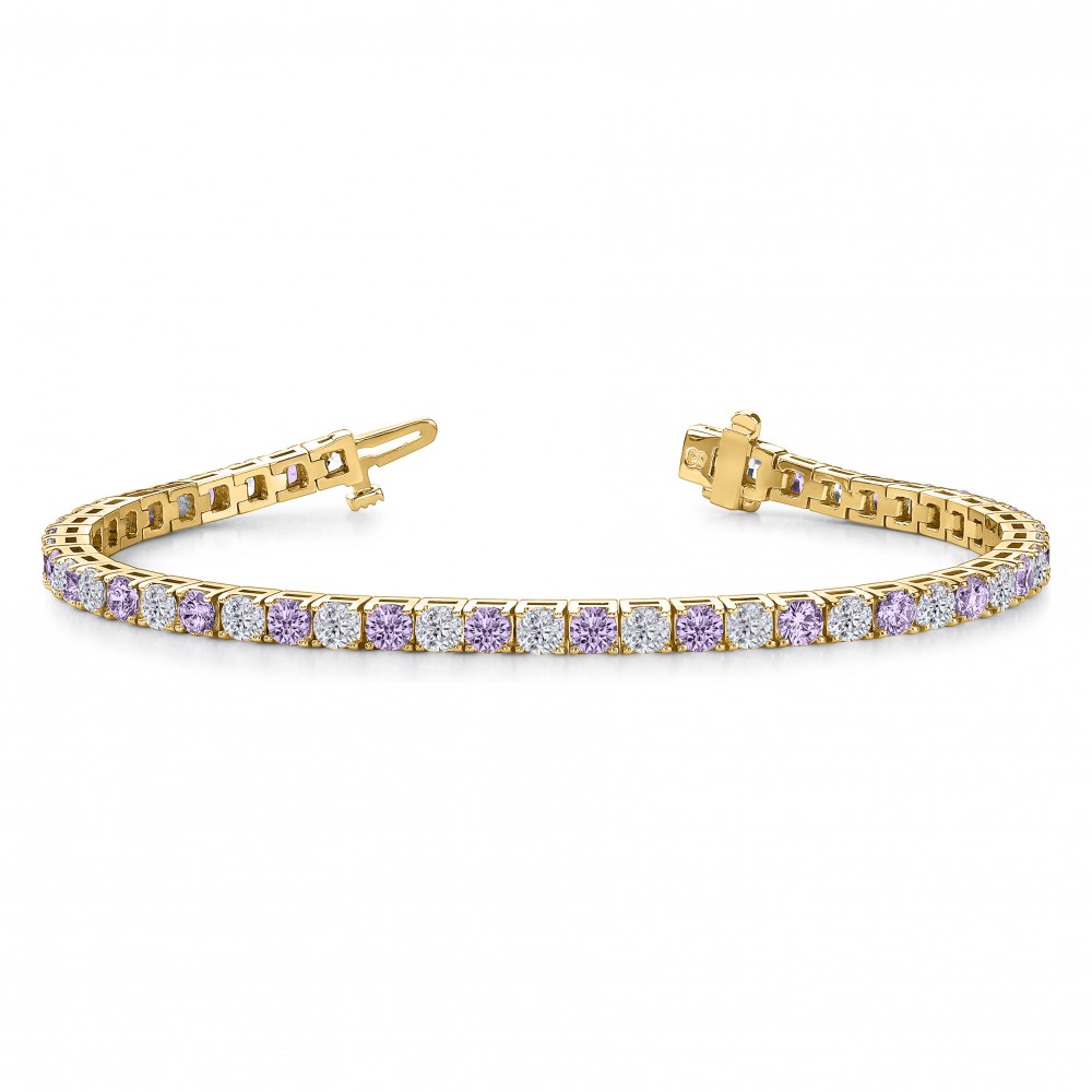 Alternating Moissanite and Amethyst Birthstone Classic Tennis Bracelet