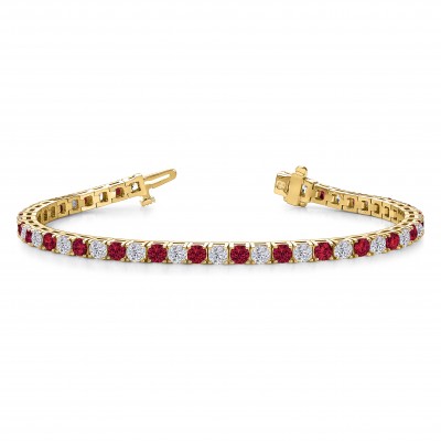 Alternating Moissanite and Ruby Birthstone Classic Tennis Bracelet
