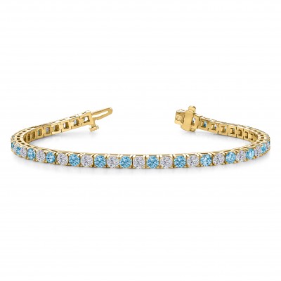 Alternating Moissanite and Topaz Birthstone Classic Tennis Bracelet