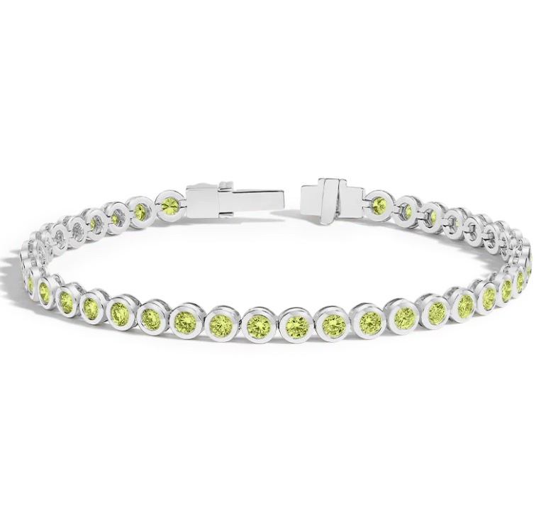 5 Ctw Peridot Birthstone Bezel Set Tennis Bracelet