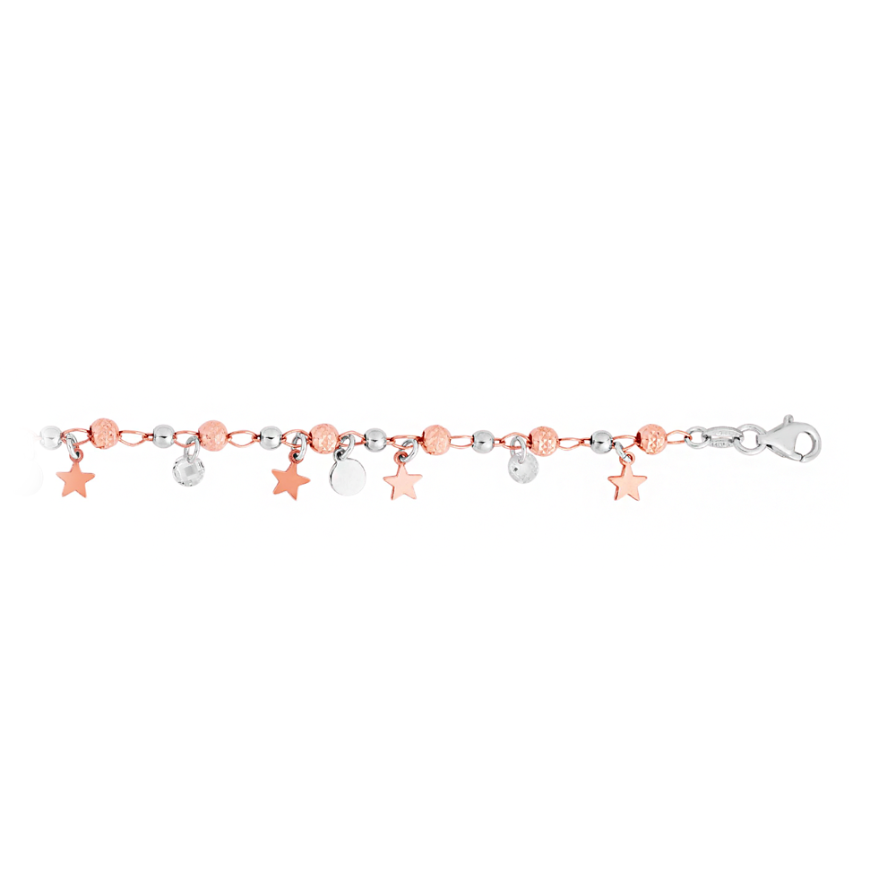Rose & White Tone Dangle Disc & Stars Anklet
