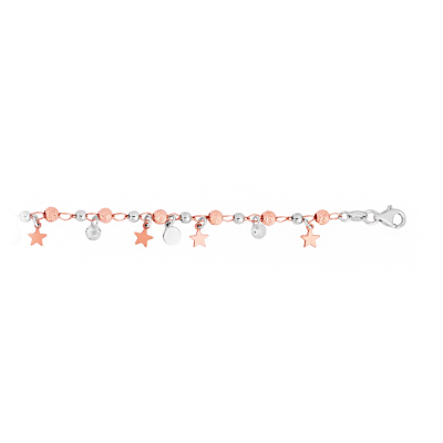 Rose & White Tone Dangle Disc & Stars Anklet