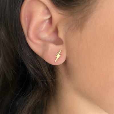 Gold Lightning Bolt Stud Earrings