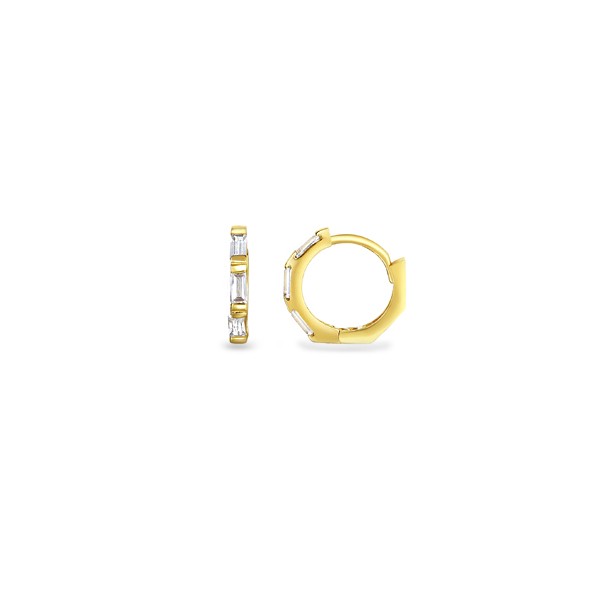 Gold Baguette CZ Huggie Earrings